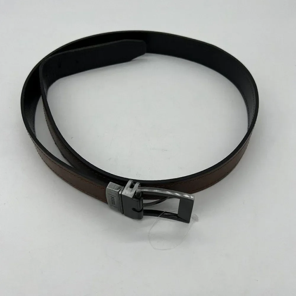 Fossil Men's Reversible Leather Belt Twist Buckle Black Brown size 42